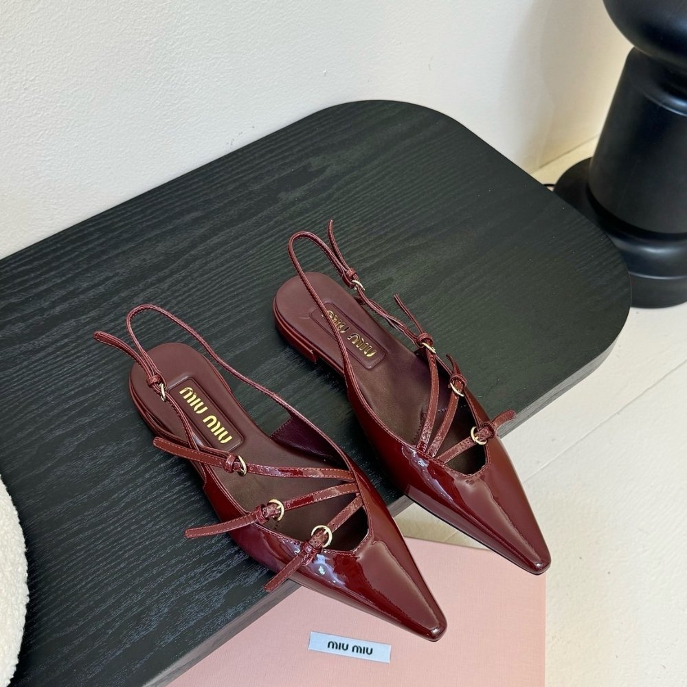 M1um1u Leather Slingback Ballerinas With Buckles Red 5F476E 069 F0D27 F 010