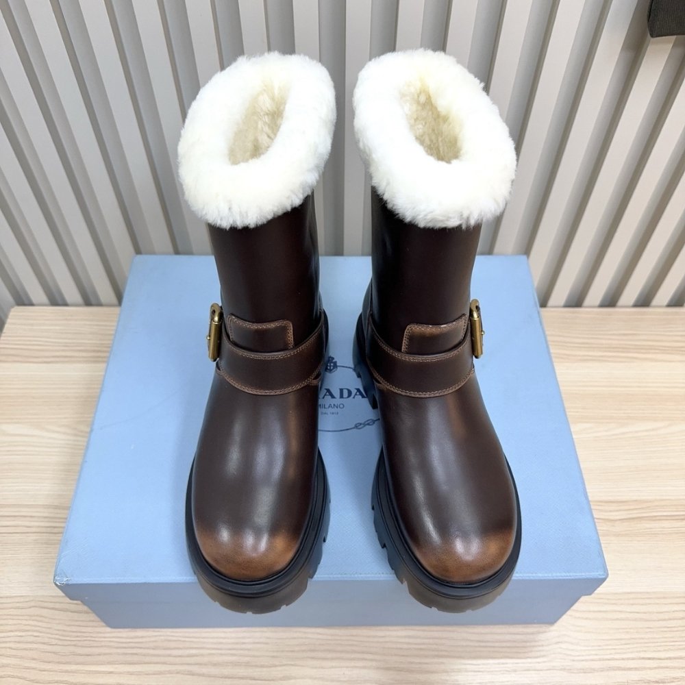 Pra*a Leather And Shearling Booties Cocoa Brown 1U187O Dfw F0324 F 050