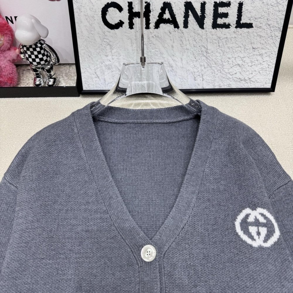 Gvc*1 Interlocking G Knit Wool Cardigan Grey 774005 Xkdxr 1209