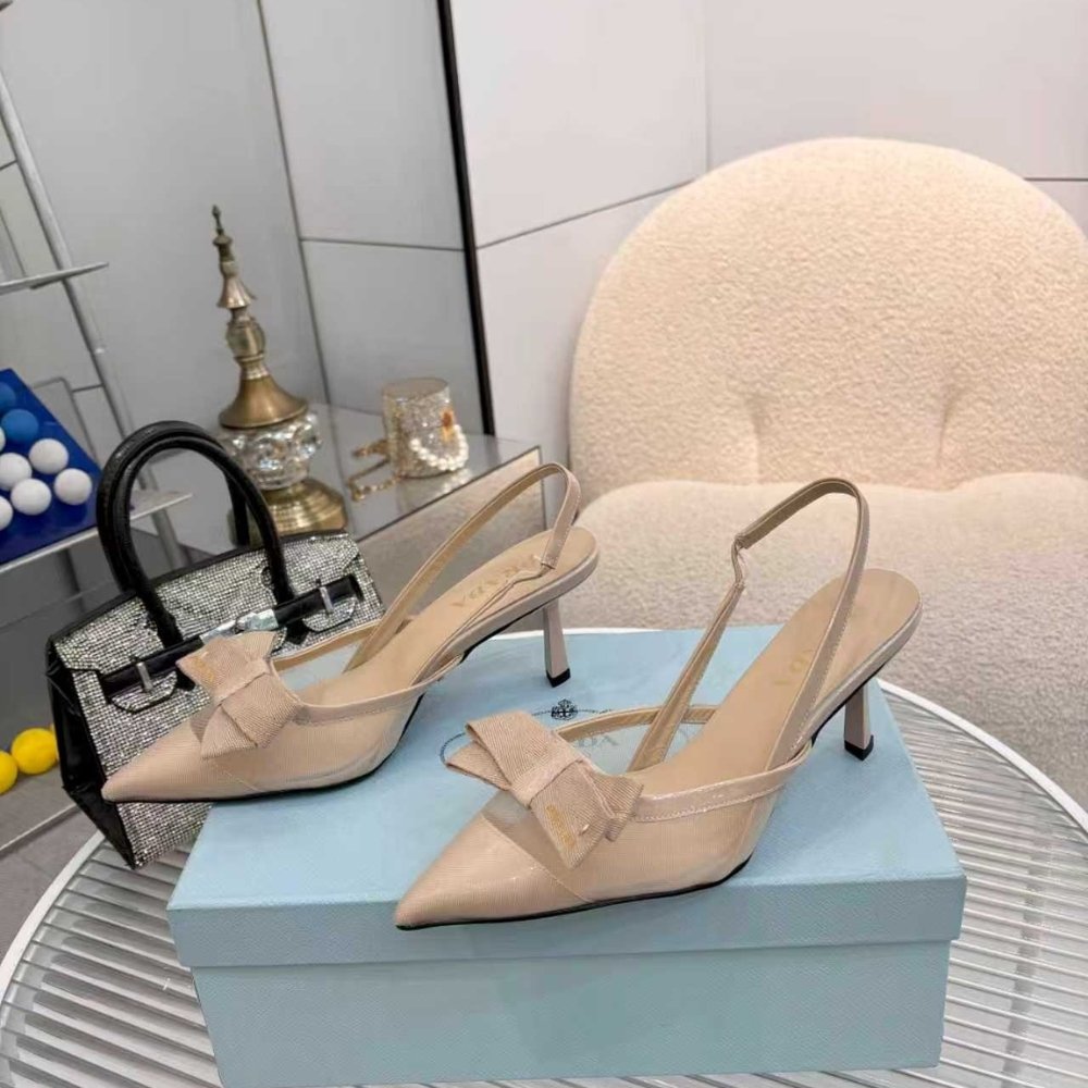 Pra*a Mesh Fabric Slingback Pumps In Beige