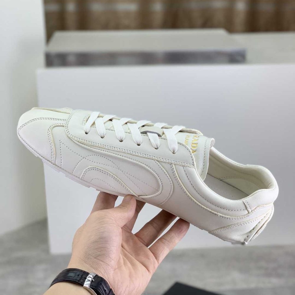 Pra*a Montecarlo Re Edition 2005 Antiqued Nappa Leather Sneakers Chalk White 4E1165 EFX F0K74 F G000