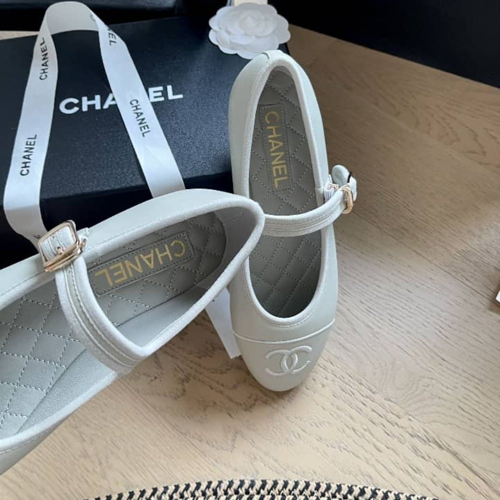 Ch**el Mary Jane Ballet Flat Pure Light Blue