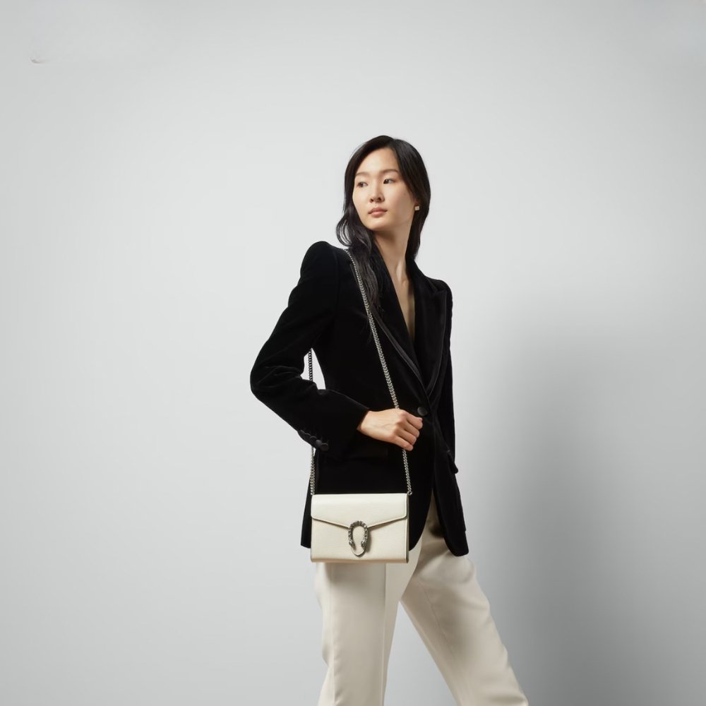 Gvc*1 Dionysus Wallet On Chain White Leather 20Cm 401231 CAOGM 9174