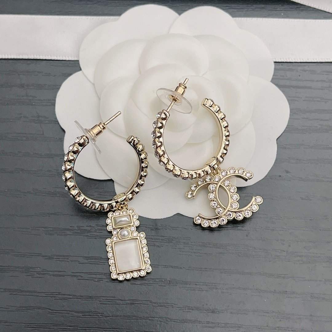 Ch**el Cc And Perfume Bottle Hoop Earrings