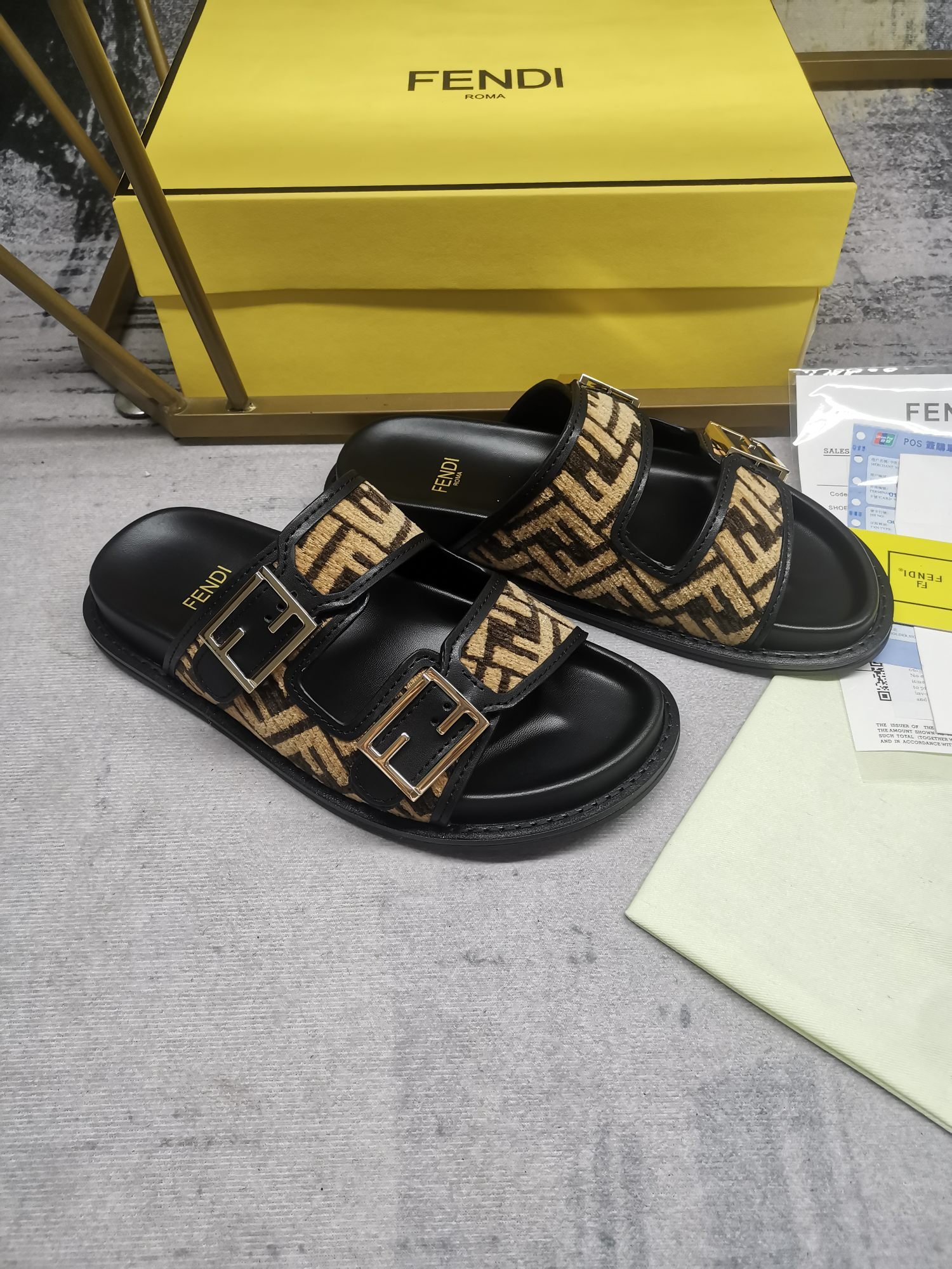 F**di Feel Ff Fabric Slides Black