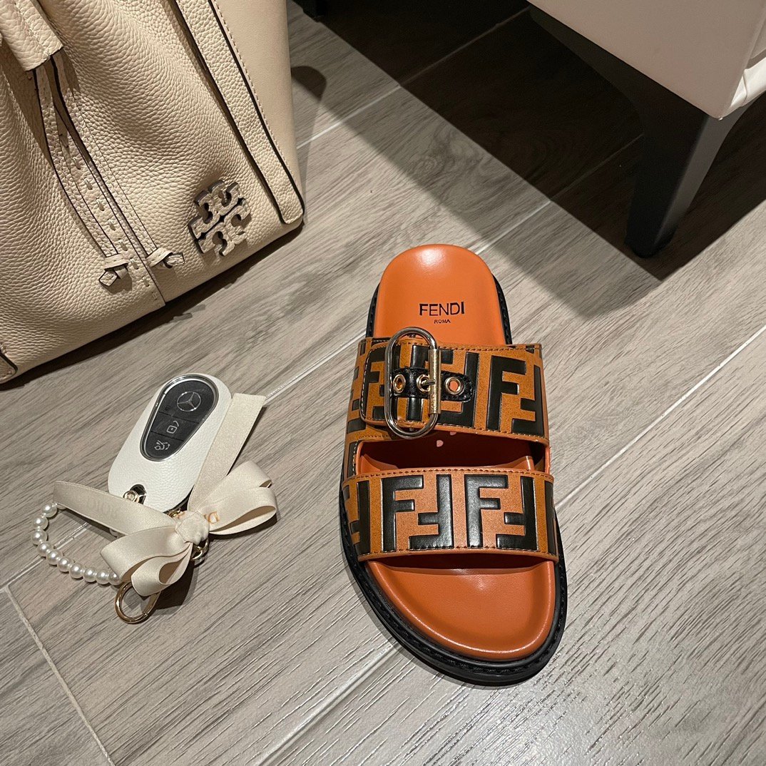 F**di Ff Double Band Slide Light Brown