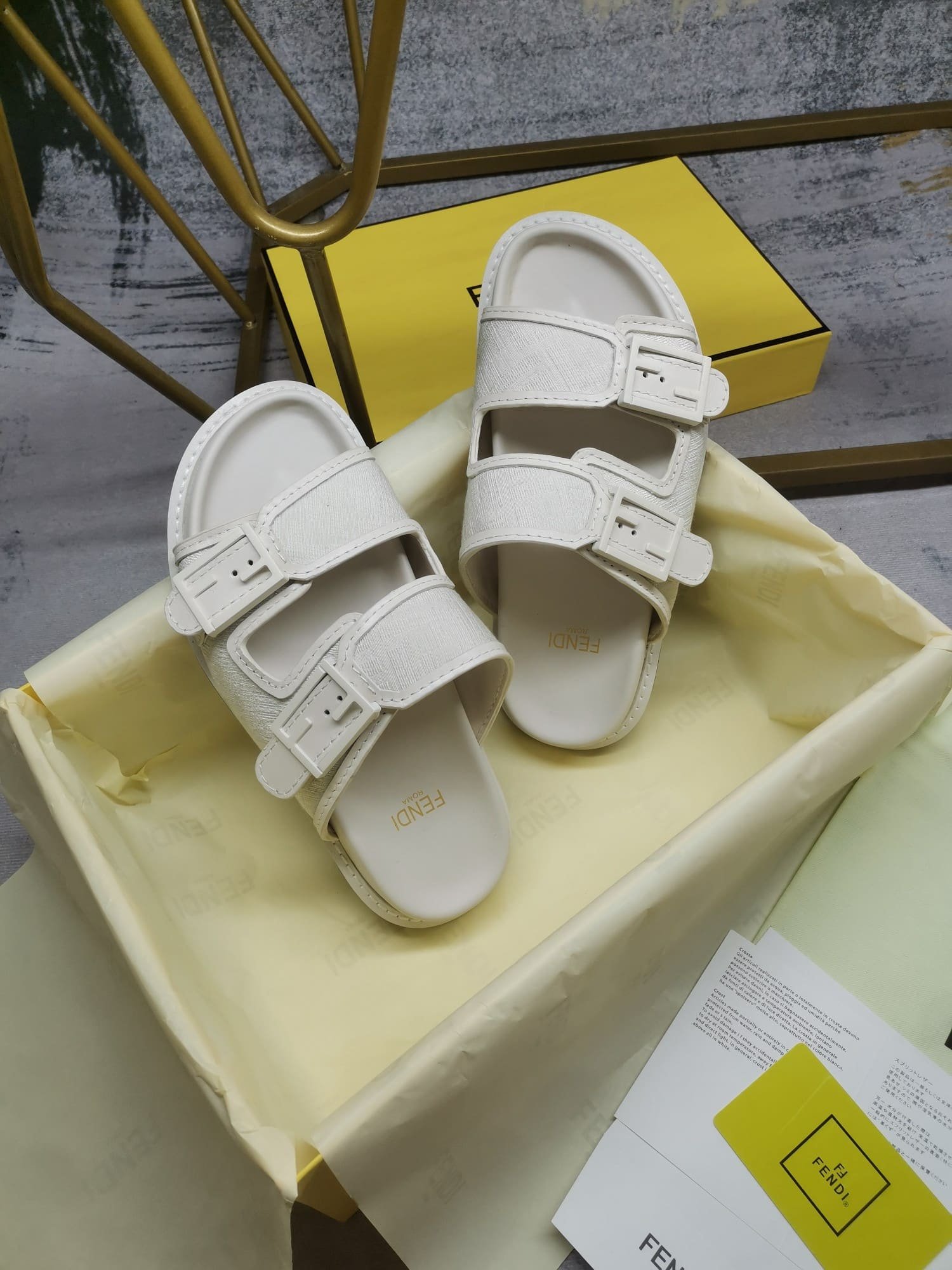 F**di Feel Slides Unisex Ff Motif Fabric White