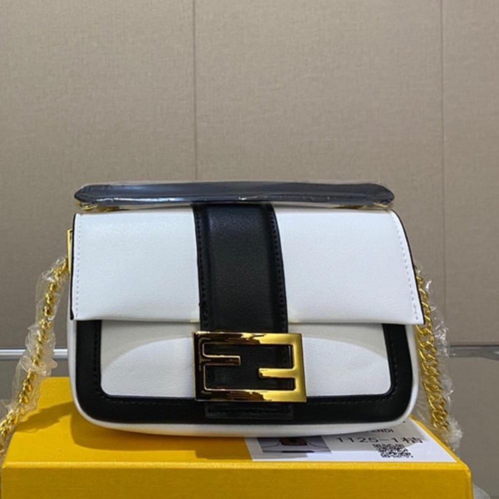 F**di Women Mini Baguette Chain Shoulder Bag White 19Cm