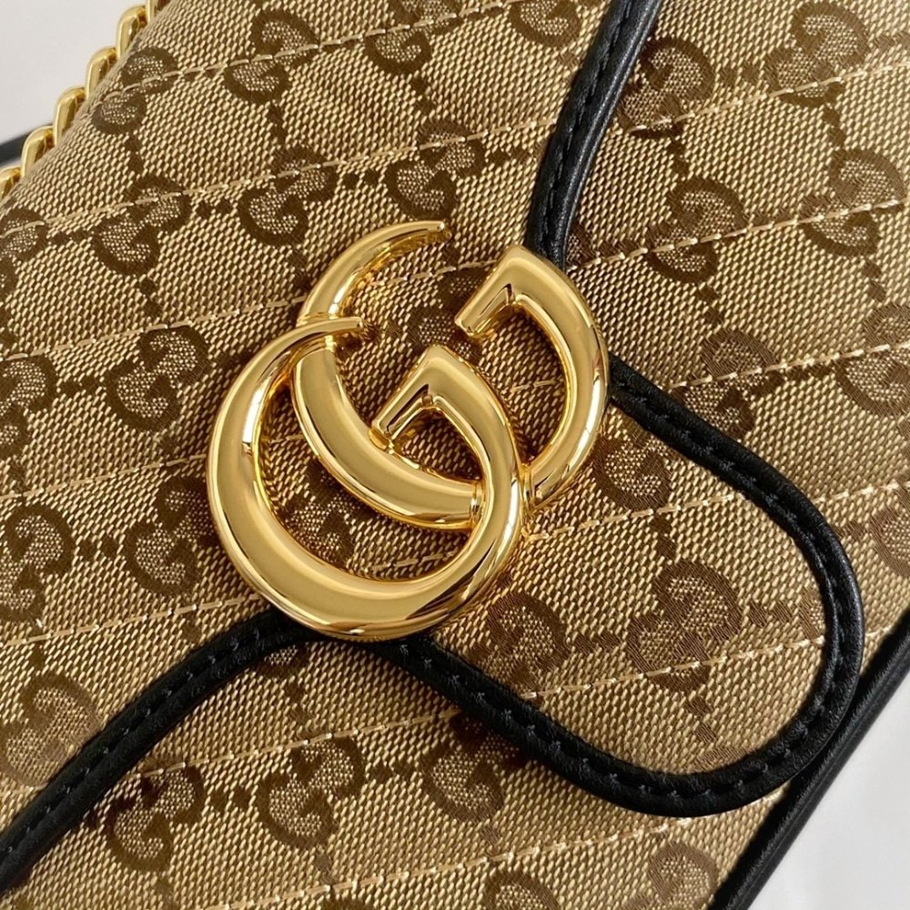 Gvc*1 Gg Marmont Shoulder Bag Beige Black 26Cm 443497 Hvkeg 9772