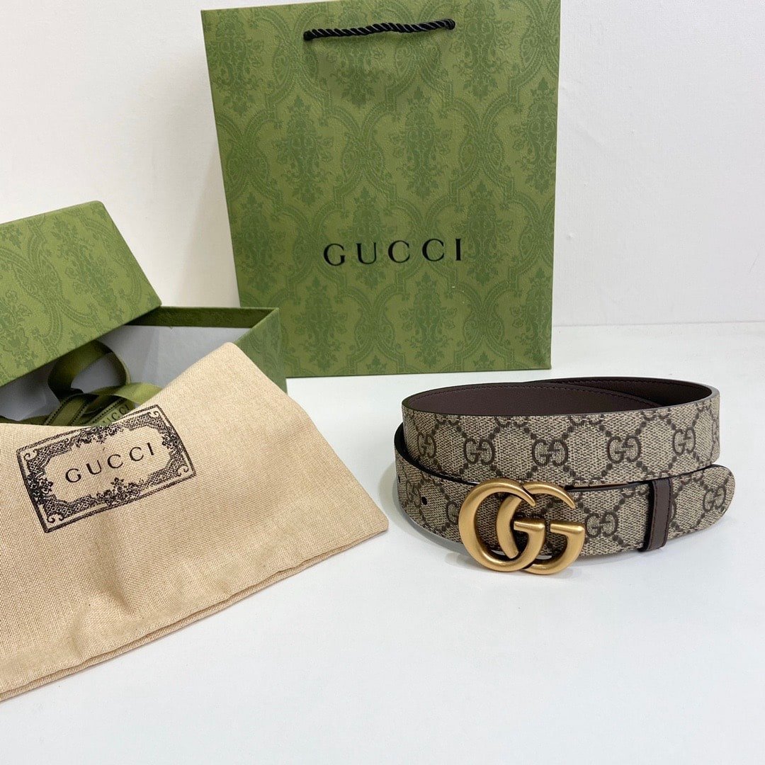 Gvc*1 Gg Marmont Reversible Belt Brown Leather 659416 92Tic 8358