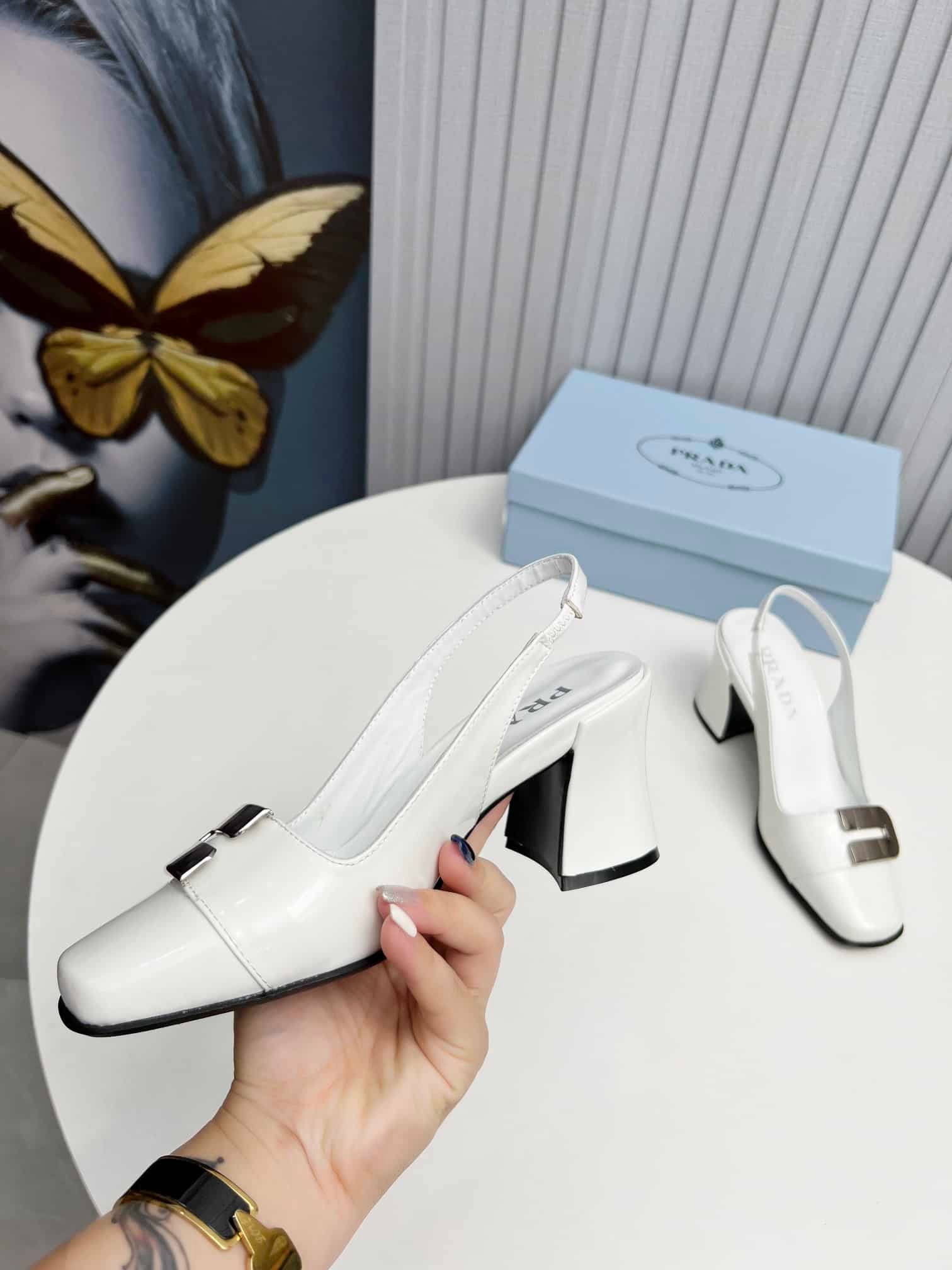 Pra*a Leather Slingback Pumps White