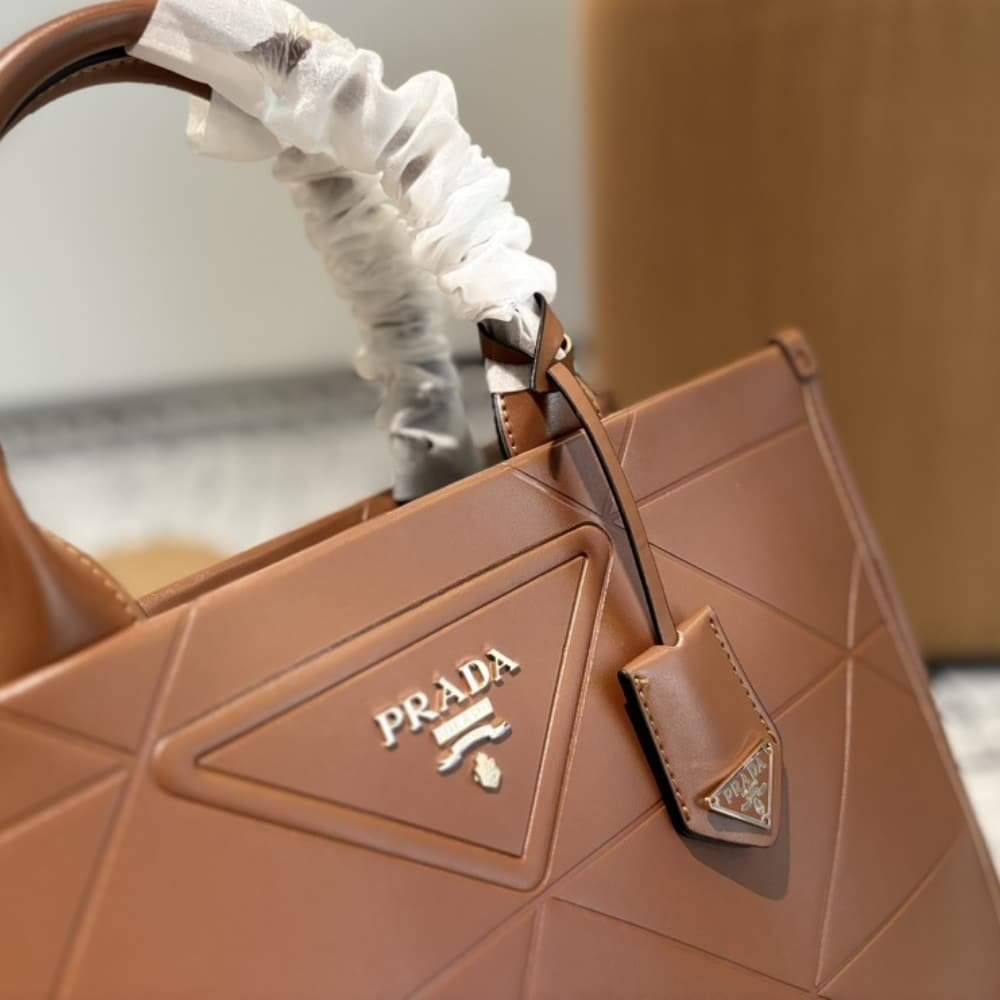 Pra*a Small Symbole Bag With Topstitching Caramel 28Cm 1Ba379 Ask F03Oe V Oco