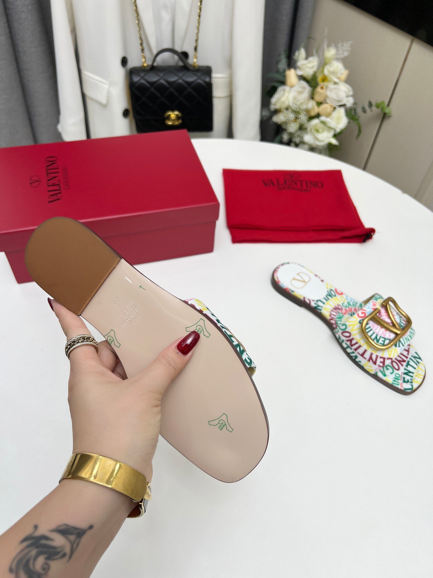 Va1e*ntin0 Garavani Escape Slide Sandal In Canvas With Va1e*ntin0 Loop Print Ws0Bd5Ful Qd7