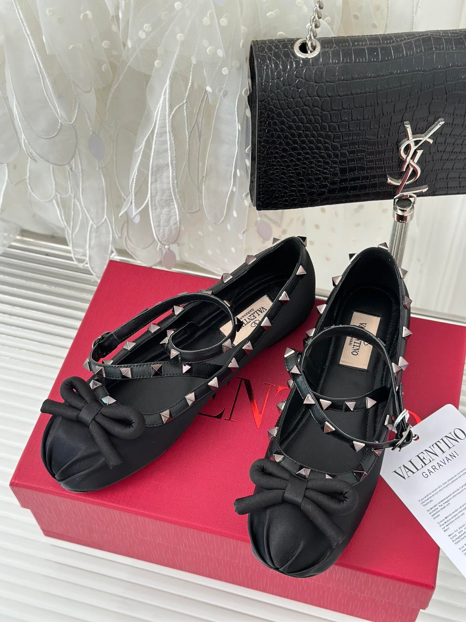 Va1e*ntin0 Garavani Rockstud Satin Ballerinas With Tone On Tone Studs Black 3W2S0Hb6Eql 0No