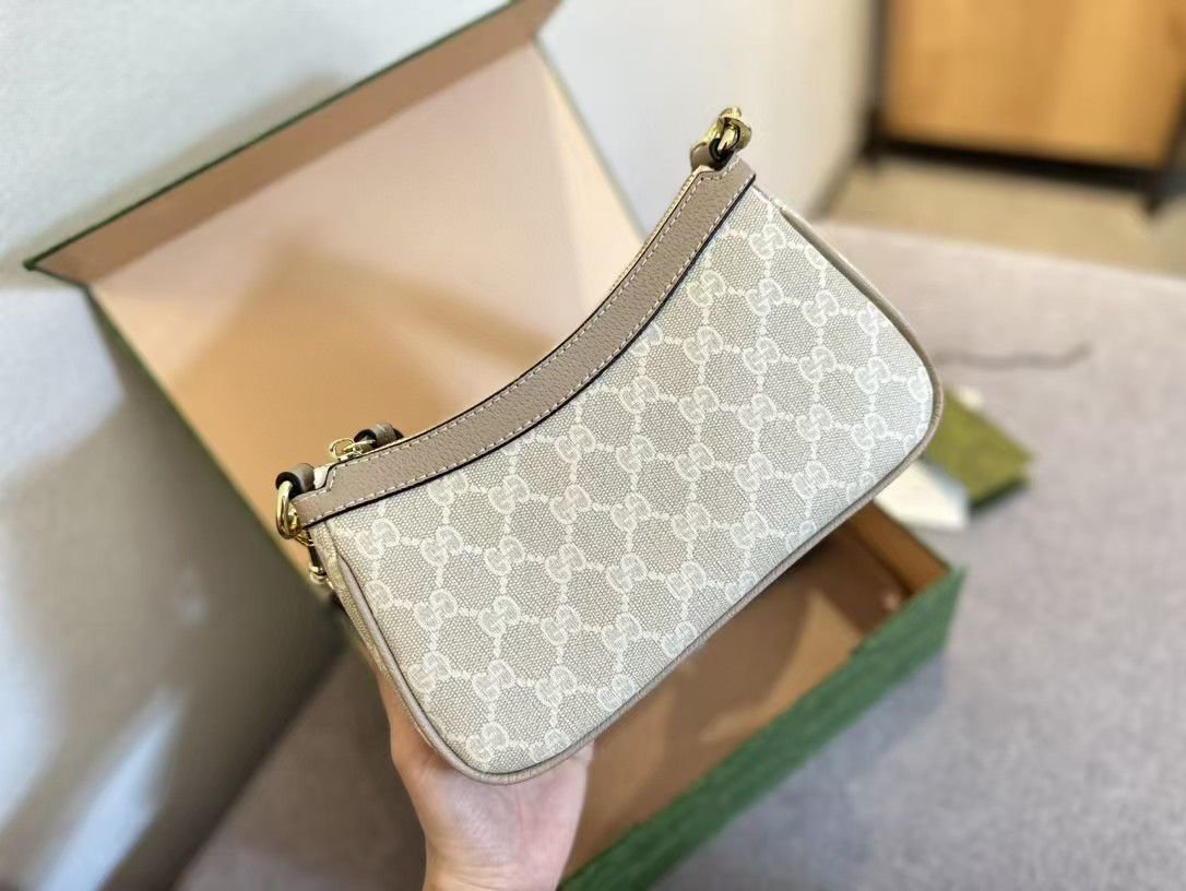 Gvc*1 Ophidia Small Shoulder Bag Beige And White 25Cm 735132 Uulag 9682