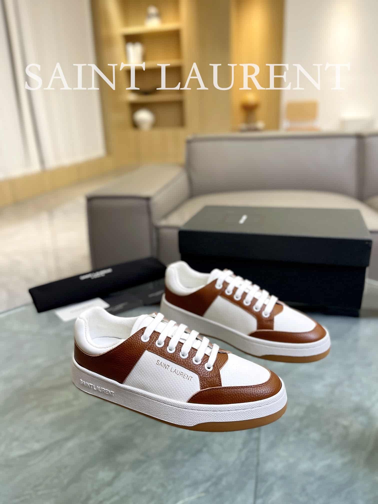 Sa1nt Lau*nt Perforated Leather Sneaker Brown