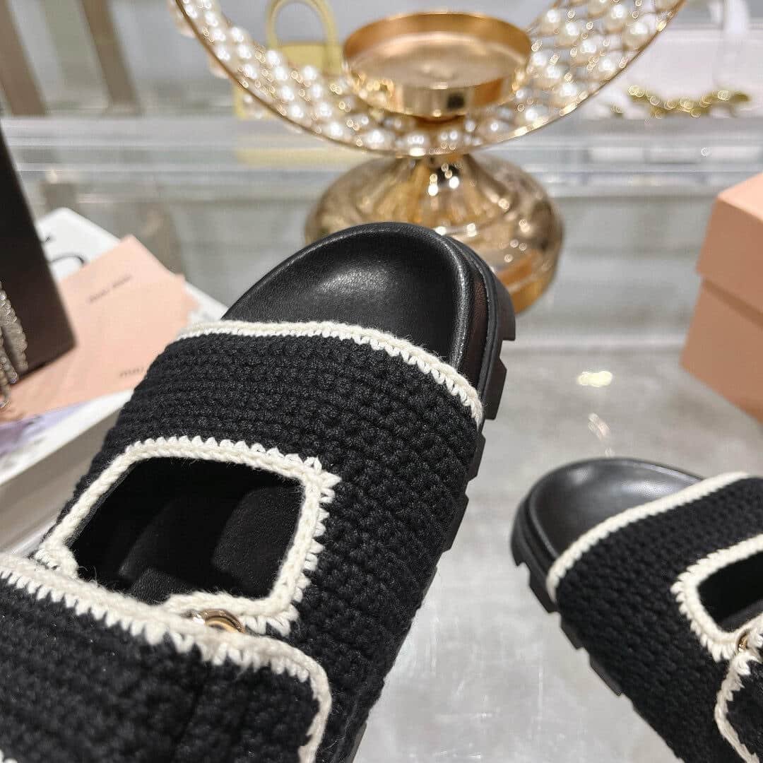 M1um1u Crochet Knit Slides Black