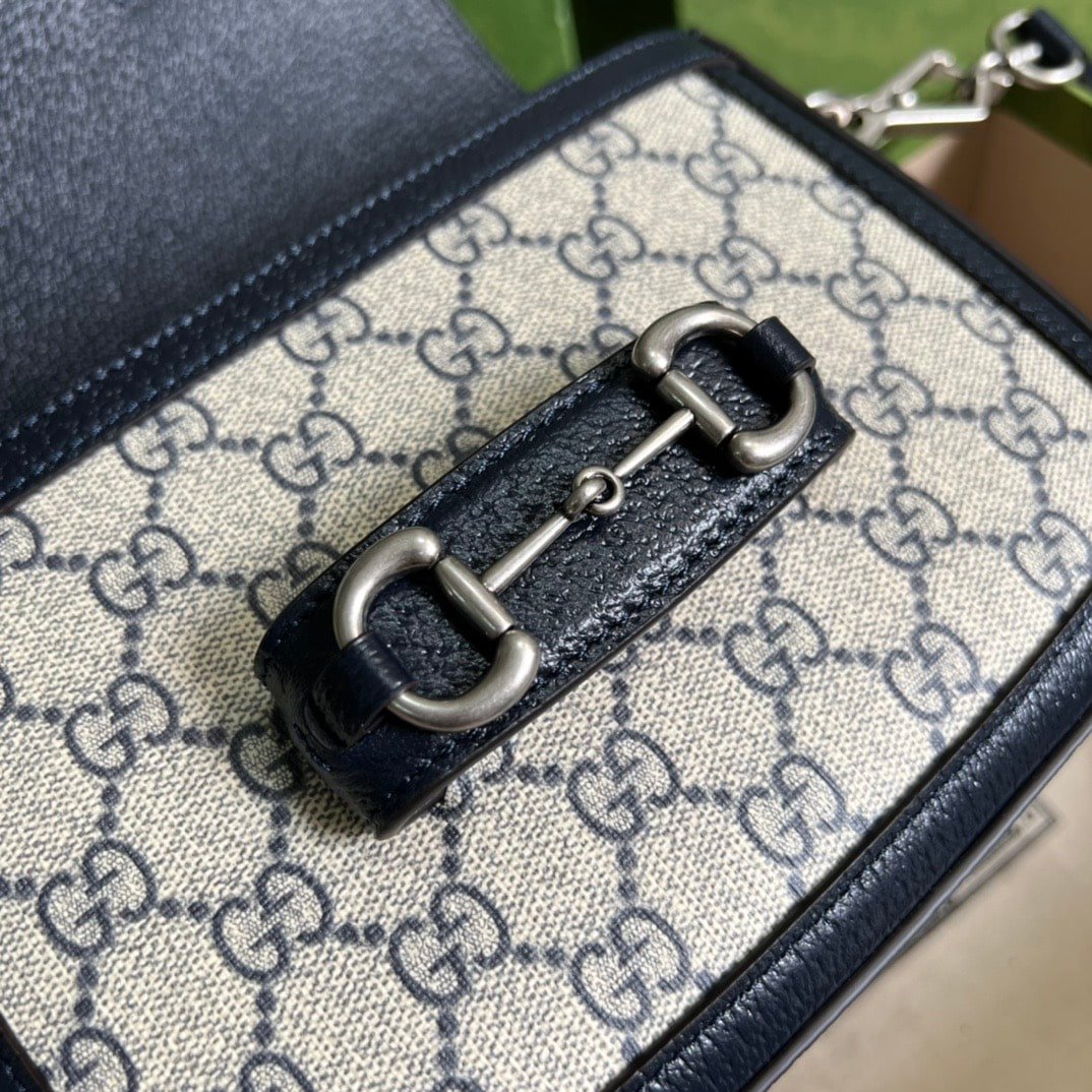 Gvc*1 Horsebit 1955 Small Shoulder Bag GG Svp*me Canvas Navy Blue 20cm 658574 96IWN 4076