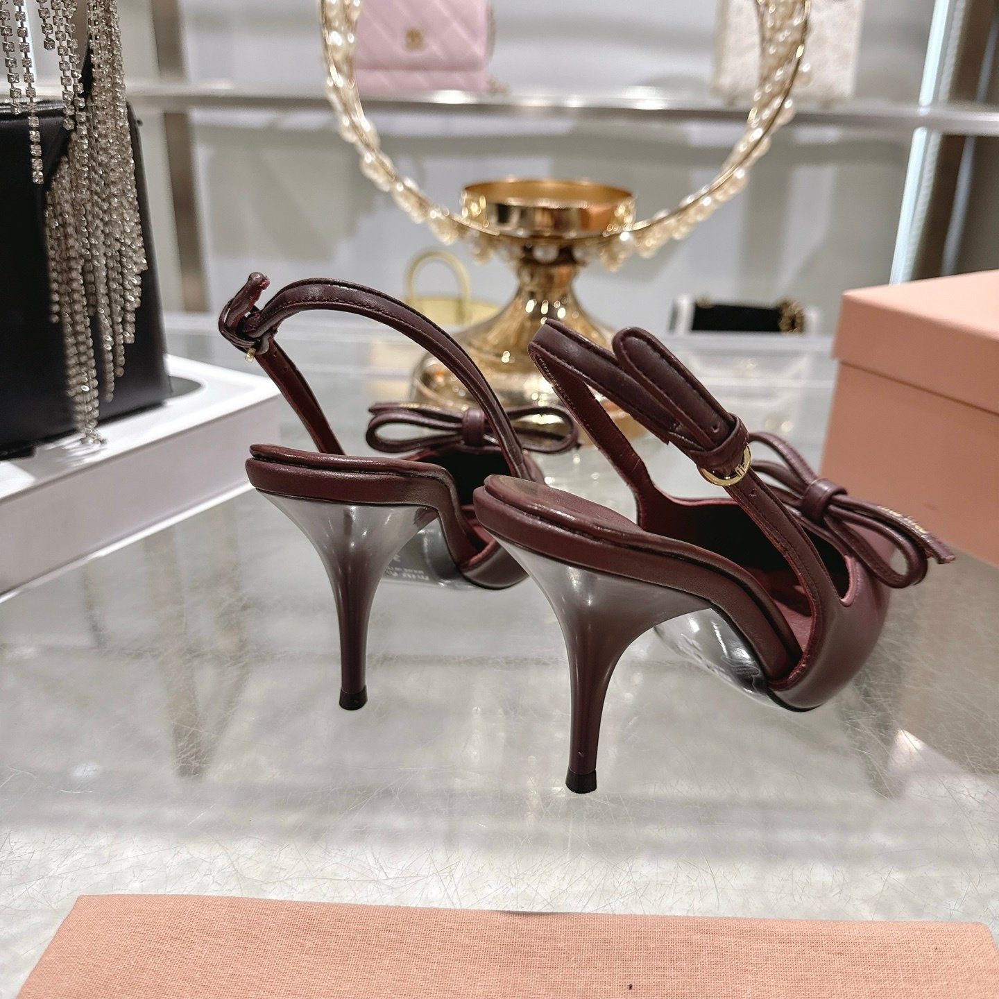 Miu Miu Leather Slingback Pumps With Bow Red