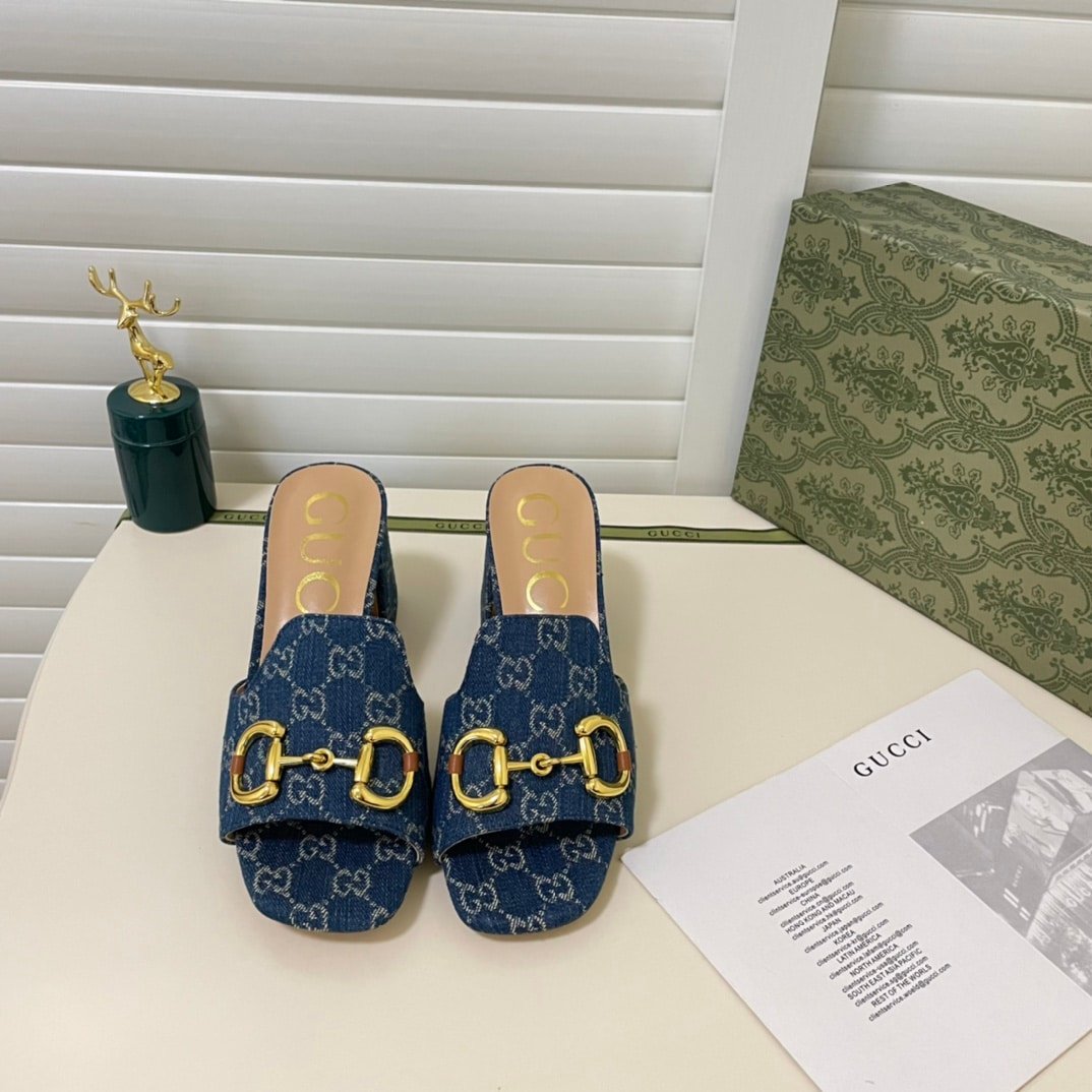 Gvc*1 Women’S Slide Monogram Sandal With Horsebit Blue