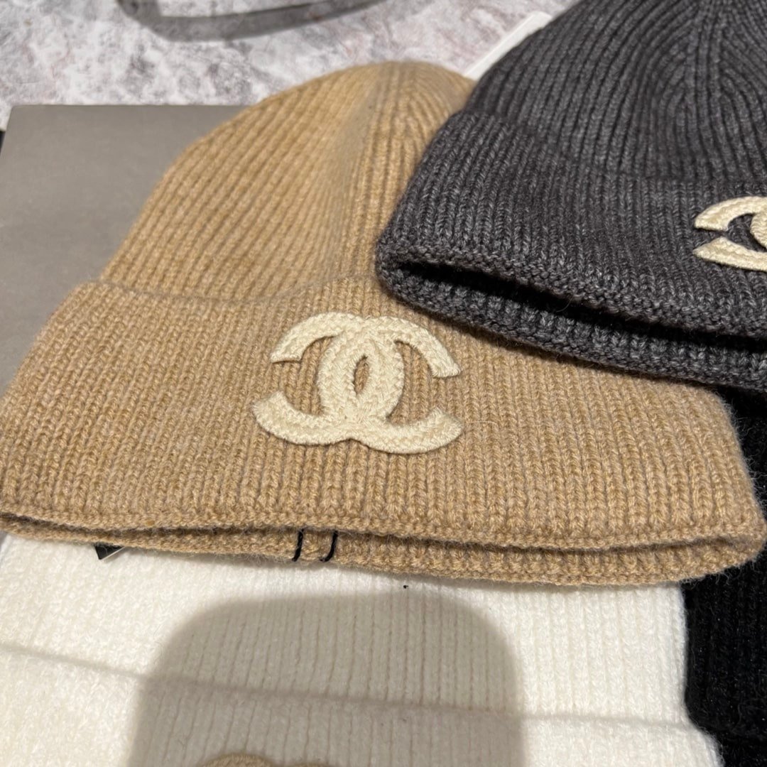 Ch**el White Cc Wool Beanie Beige