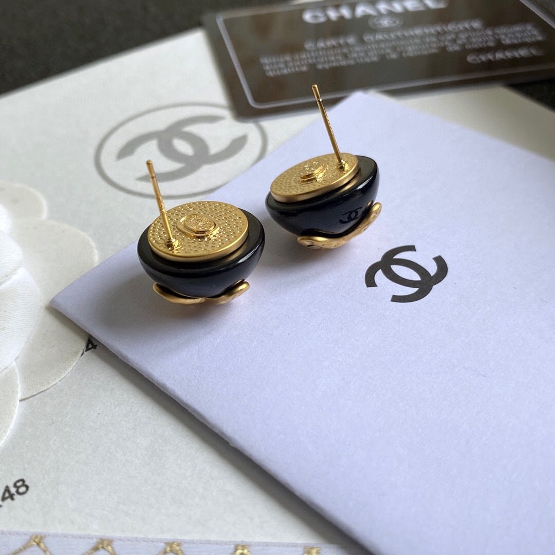 Ch**el Button Black Earrings