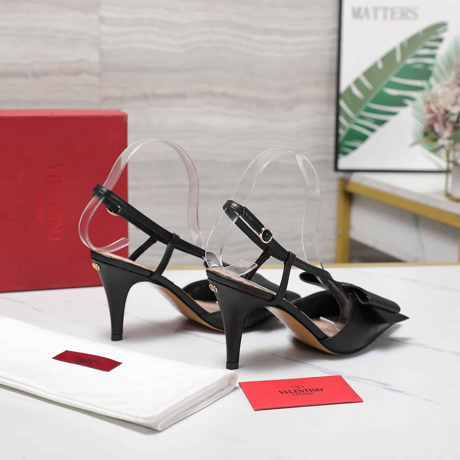 Va1e*ntin0 Bowow Slingback Pumps Black 7W2S0Mx5Ddt 0No