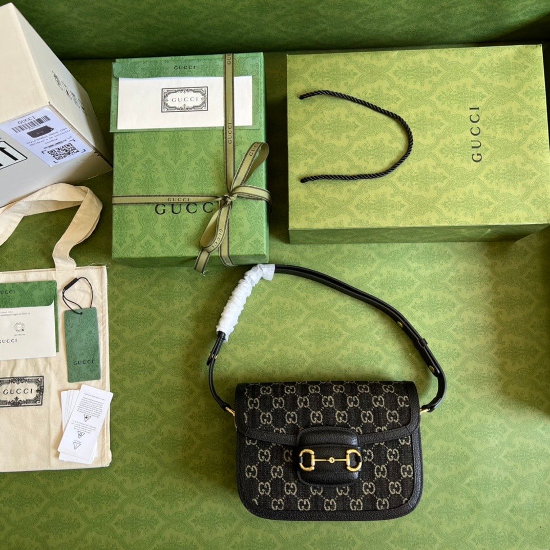 Gvc*1 Horsebit 1955 Original Gg Shoulder Bag Black Ivory 25Cm 602204 Un3Bg 1274