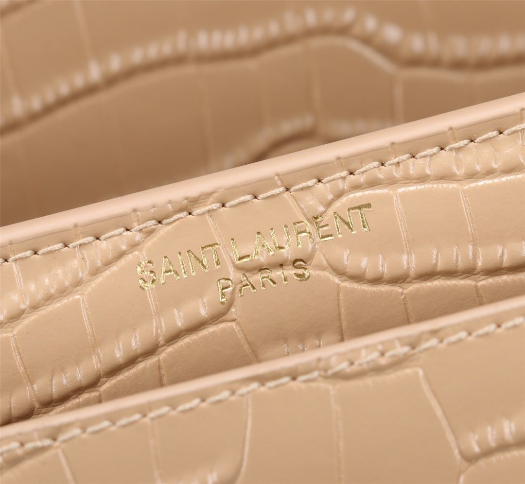 Sa1nt Lau*nt Sunset Medium Chain Bag In Crocodile Embossed Shiny Apricot 22Cm 442906Dnd0N9207
