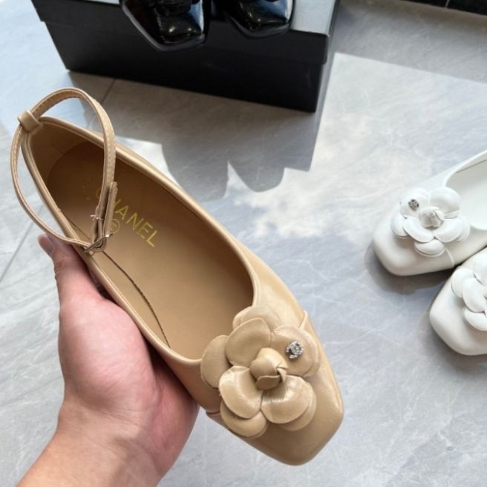 Ch**el Mary Jane Flats Beige