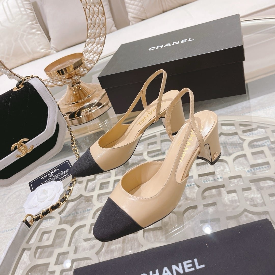 Ch**el Slingbacks Grosgrain Beige And Black G31318 Y50006 C8378