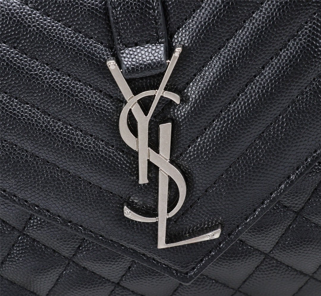 Sa1nt Lau*nt Envelope Small Bag In Mix Matelassé Grain De Poudre Embossed Black Silver 21Cm 600195Bow921000